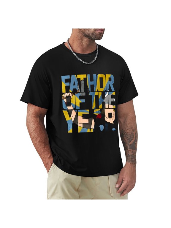 Fathor Men's Cotton HD Print Short Sleeve T-Shirt Crew Neck Top Black M