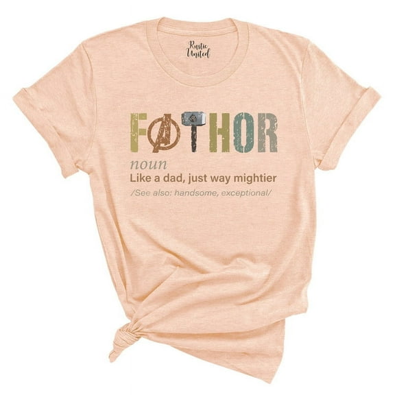 Fathor T-Shirt – Mighty Like a Dad Funny Superhero Shirt – Father’s Day Gift(HEATHER PEACH,2XLarge)