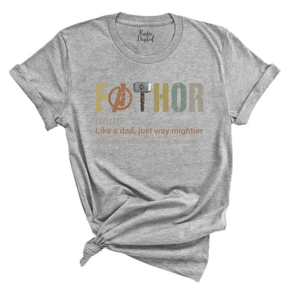 Fathor T-Shirt – Mighty Like a Dad Funny Superhero Shirt – Father’s Day Gift(LIGHT GREY HEATHER,Large)
