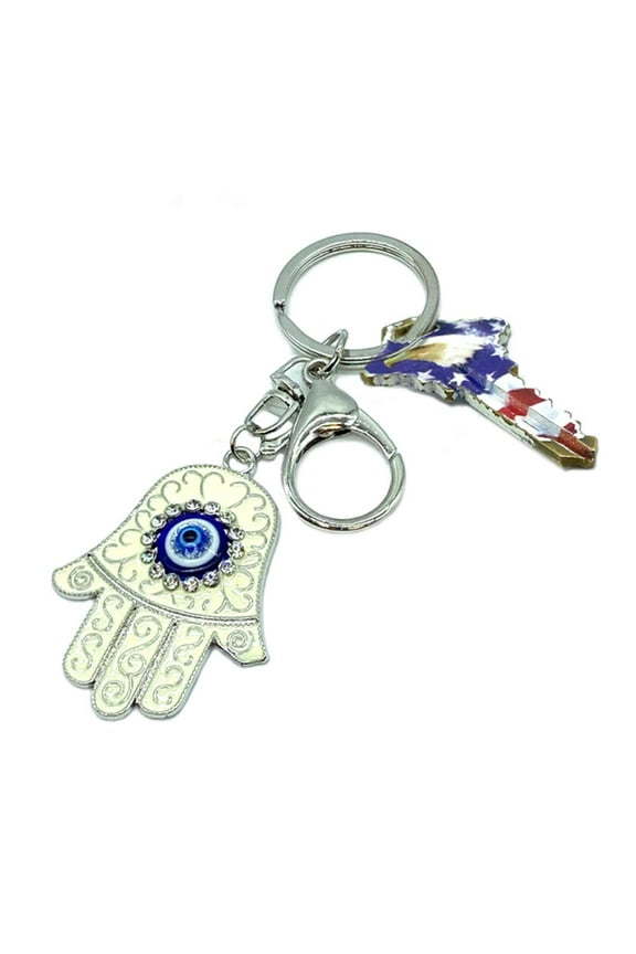 Fatima Charm Hamsa Hand Evil Eye Keychain Lucky Protection Kabbalah Key Holder