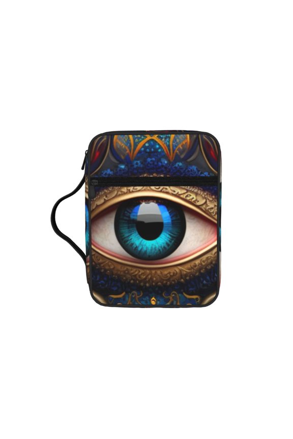 Fatima Hamsa Hand Evil Eye Ornaments Bible Storage Bag Case with Padded Handle Zipper Closure Pockets for for Church, Travel