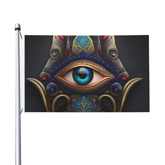 Fatima Hamsa Hand Evil Eye Ornaments Flag 3X5 Ft Garden Yard House Flags Banner Sign Outdoor Indoor Party Home Garden Decoration