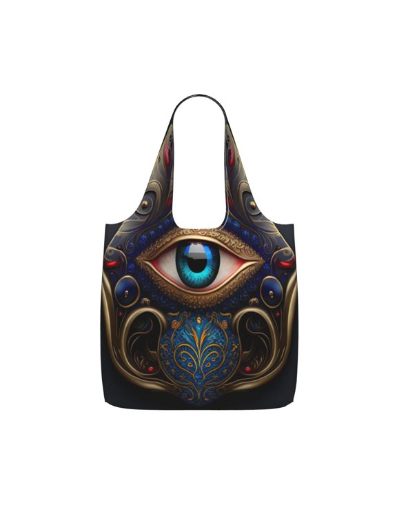 Fatima Hamsa Hand Evil Eye Ornaments Foldable Reusable Shopping Bag Large Capacity Tote Handbag Storage Pouch for Travel Work