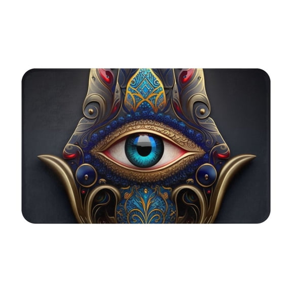 Fatima Hamsa Hand Evil Eye Ornaments Front Door Mat Doormat Non Slip Bath Mats 20x31.5 Inch Bathroom Rug Entryway Carpet