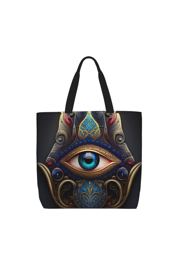 Fatima Hamsa Hand Evil Eye Ornaments Tote Bag Reusable Shoulder Handbag Top Handle Purse for Shopping Work