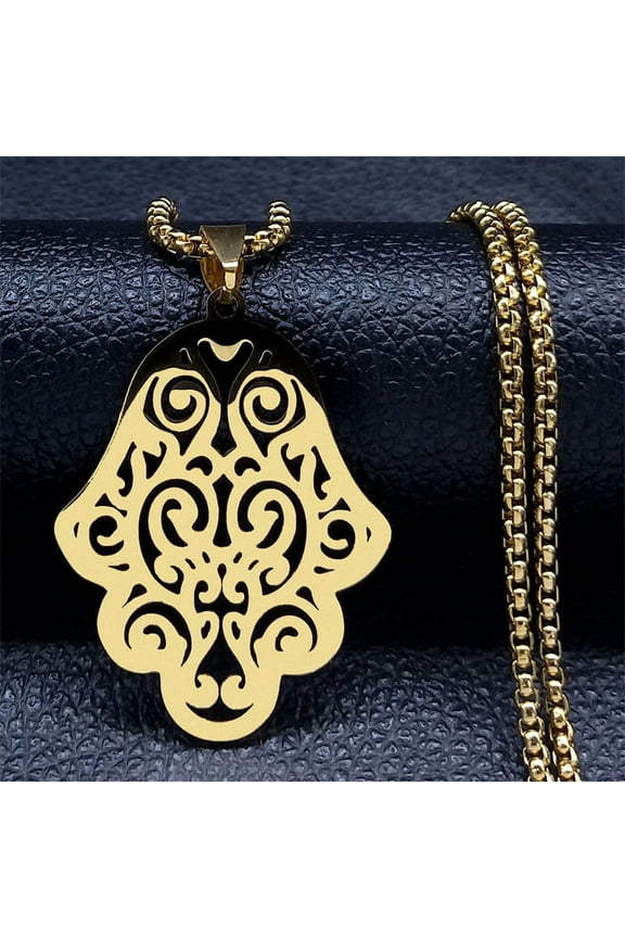 Fatima Hand Charm 14K Yellow Gold Necklace for Women/Men Golden Color Arabic Hamsa Necklaces Islamic Jewelry