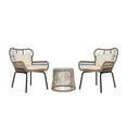 thumbnail image 1 of Fatima Outdoor 3 Piece Iron and Rope Chat Set with Cushions, Brown, Beige, 1 of 5