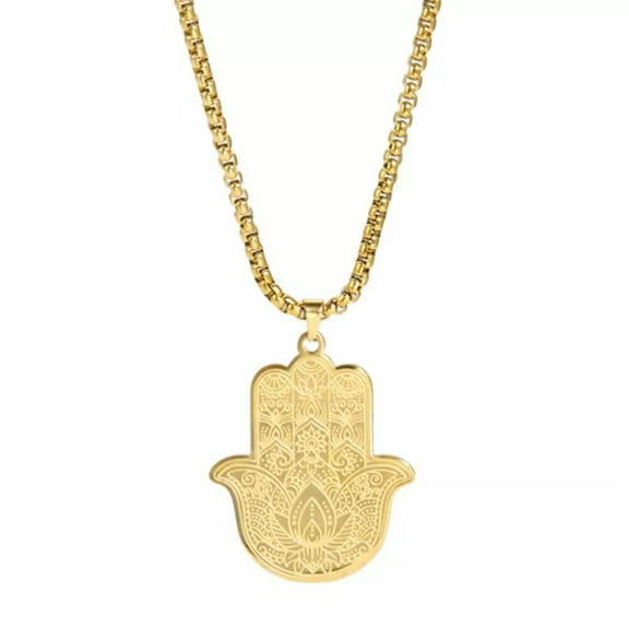 Fatima's Hand Lotus Pendant Necklace Stainless Steel Amulet Jewelry Gift