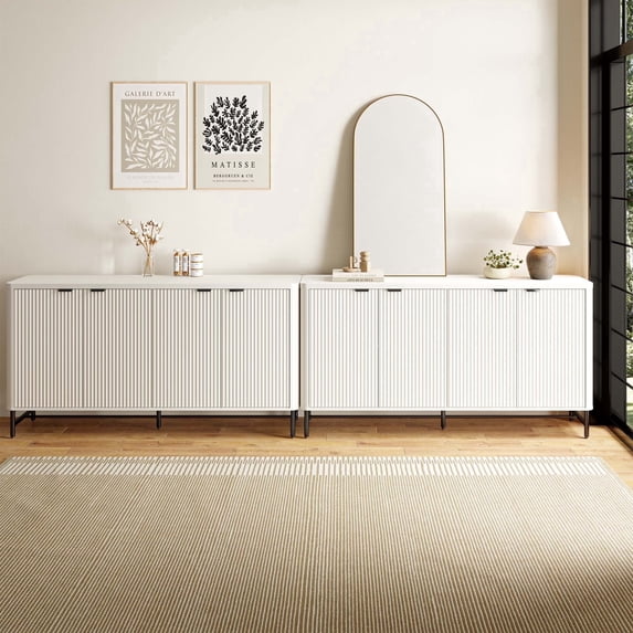 Fluted Buffet Cabinet Set of 2, 65" Sideboard Cabinet with Metal Handles and Storage, Modern Accent Cabinet for Dining Room, Living Room or Kitchen, White