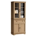 thumbnail image 1 of 72" Kitchen Pantry Cabinet with Glass Doors, Tall Pantry Storage Cabinet with Drawer & Adjustable Shelves, Freestanding Coffee Bar Cabinet, Farmhouse Kitchen Cabinet, Natural, 1 of 8