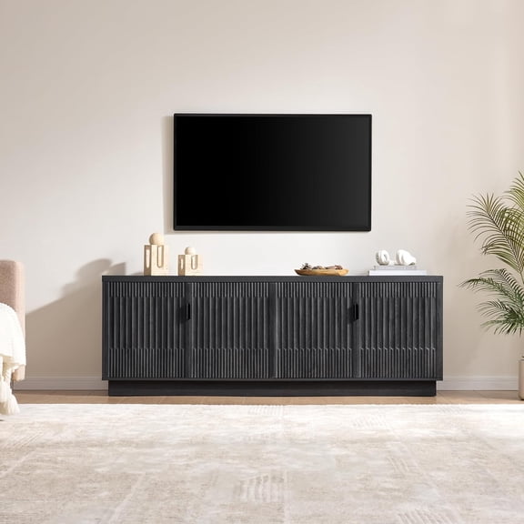 Fatmok 75" Farmhouse TV Stand with Fluted Doors, Rustic Entertainment Center with Adjustable Shelves for Living Room or Bedroom(Grey)