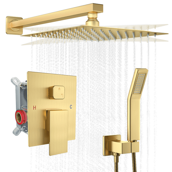 Fatspas Shower System, 10" Shower Faucet Set with Rain Handheld, Wall Mounted High Pressure Shower Head System, Luxury Rain Shower Head Set for Bathroom Shower Fixtures Rough in 2 Way Shower Valve Kit