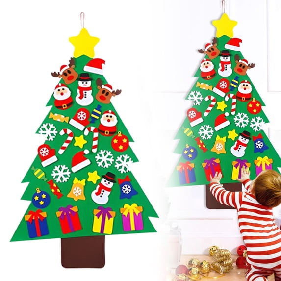 Fattazi DIY Felt Christmas Tree for Toddlers Kids Gift, 3FT Wall Hanging Xmas Tree with 26 Ornaments, Educational Holiday Toy for Boys Girls