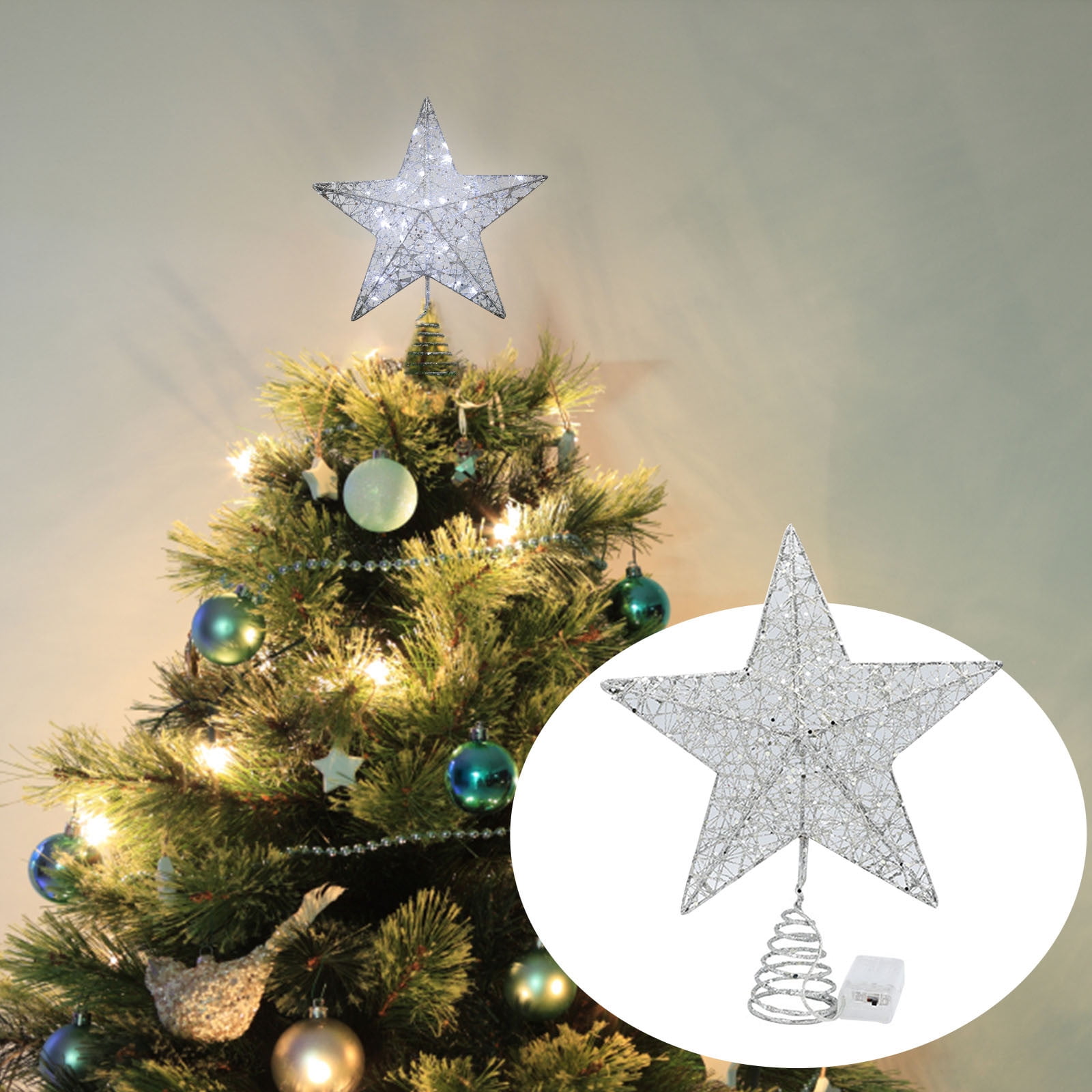 Fattazi Glittering Christmas Tree Topper Star Treetop Ornaments Warm