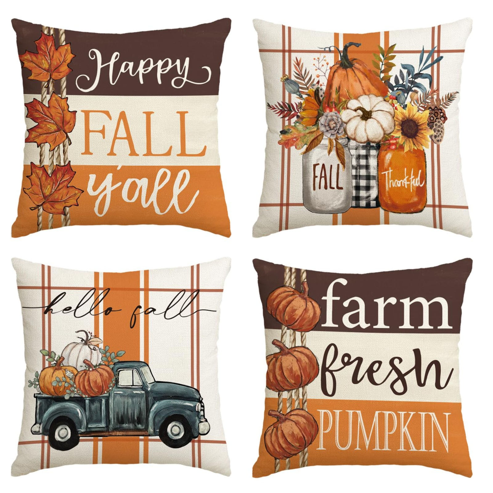 Fattazi Happy Fall Y'all Maple Leaves Flower Vases Truck Throw Pillow