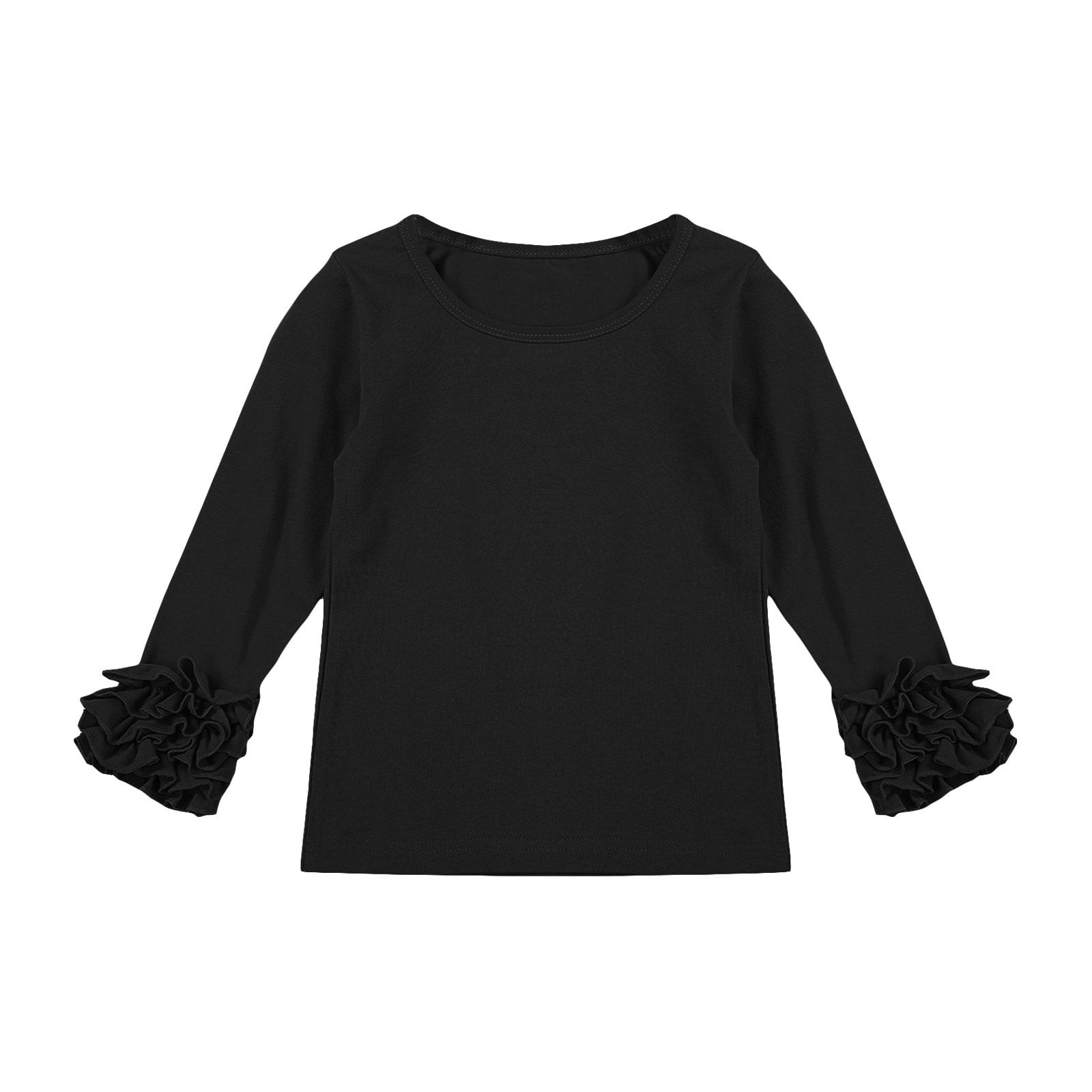 Fattazi Toddler Girl Solid Color Base Shirt With Lace Long Sleeve