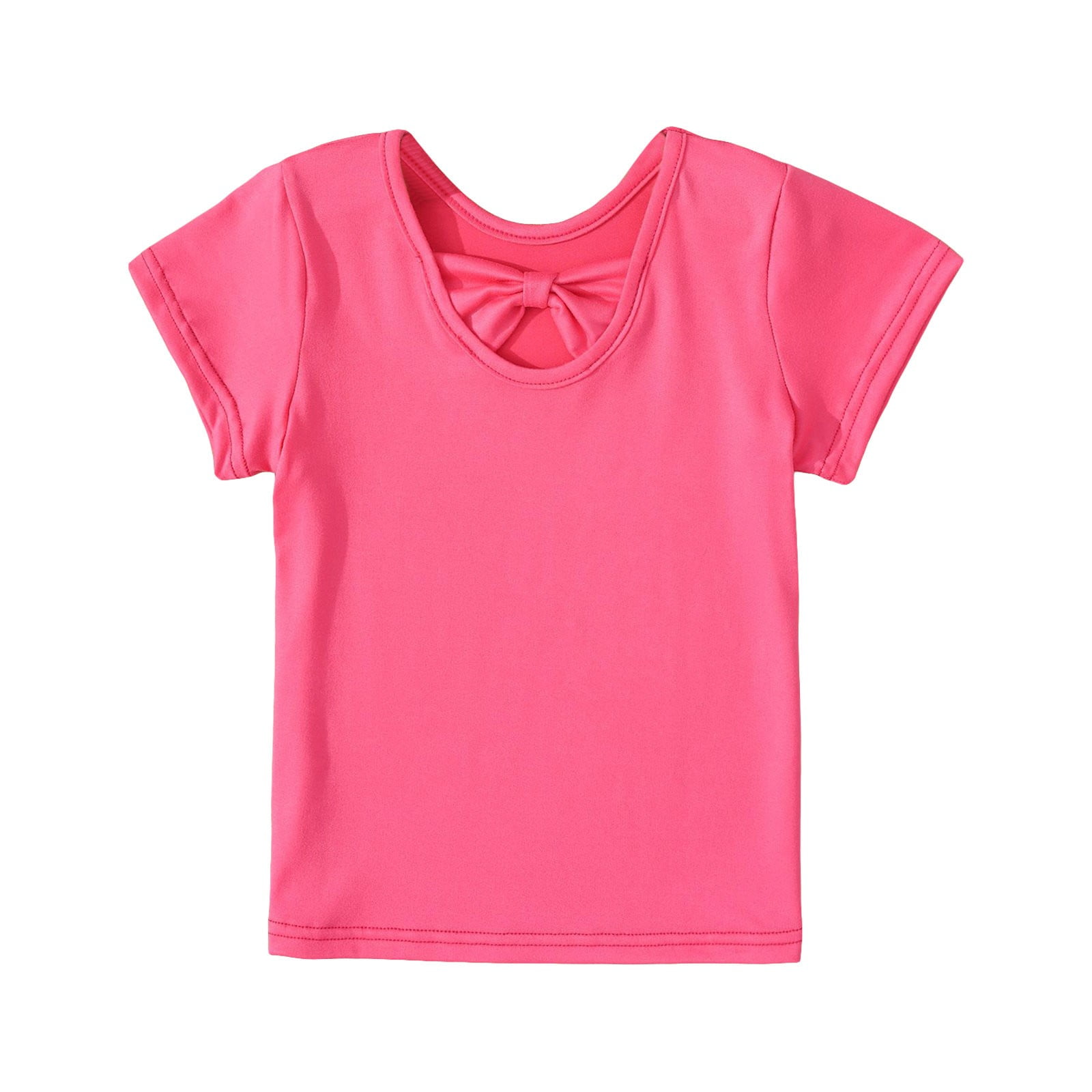 Fattazi Toddler Girl Solid Color T Shirt With Bow Neckline Short Sleeve Crew Neck For 4 To 7