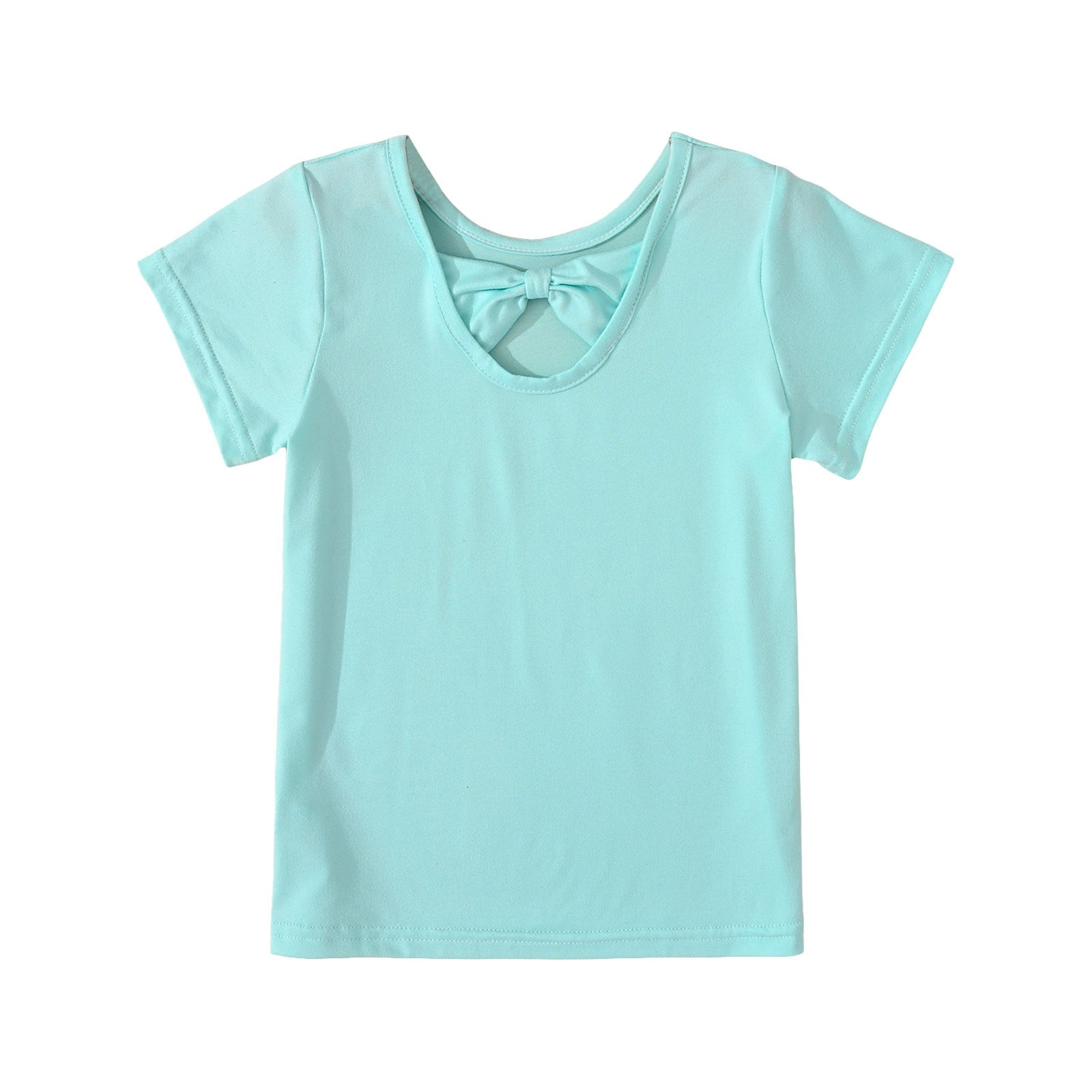 Fattazi Toddler Girl Solid Color T Shirt With Bow Neckline Short Sleeve Crew Neck For 4 To 7