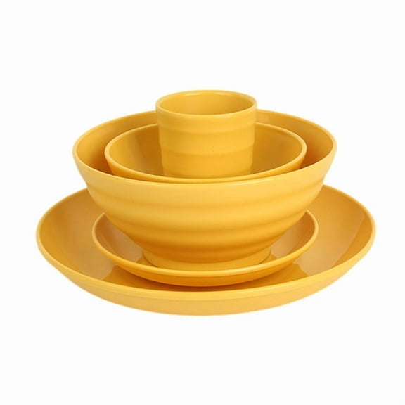 Fatty Farmer 10 pieces of wheat straw tableware, an indestructible plastic bowl set for camping, not fragile -Yellow