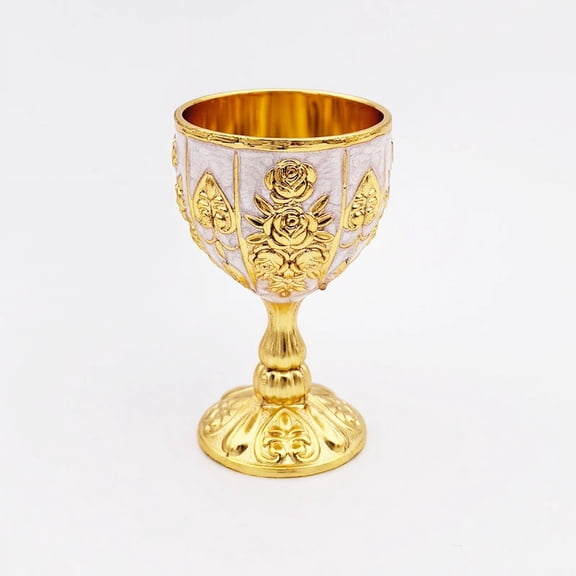 Fatty Farmer 2-piece Retro Elegant Classic Carving Pattern Metal Relief Wine Glass - Gold White