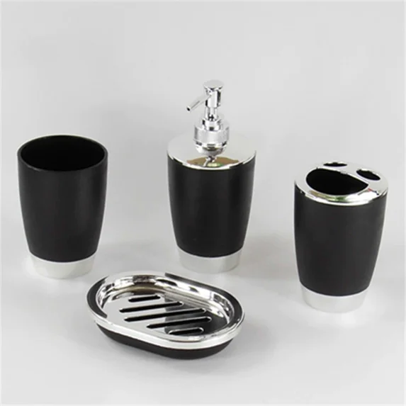 Fatty Farmer 4-piece black bathroom accessory set with bathroom countertop decoration