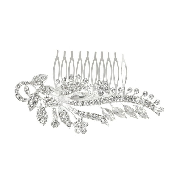Fatty Farmer Bridal Flower Wedding Hair Pins Crystal Pearl Hair Combs Clips Headpiece Gold Wedding Hair Accessories Jewelry with Rhinestone for Brides Bridesmaids Women (Silvery F)