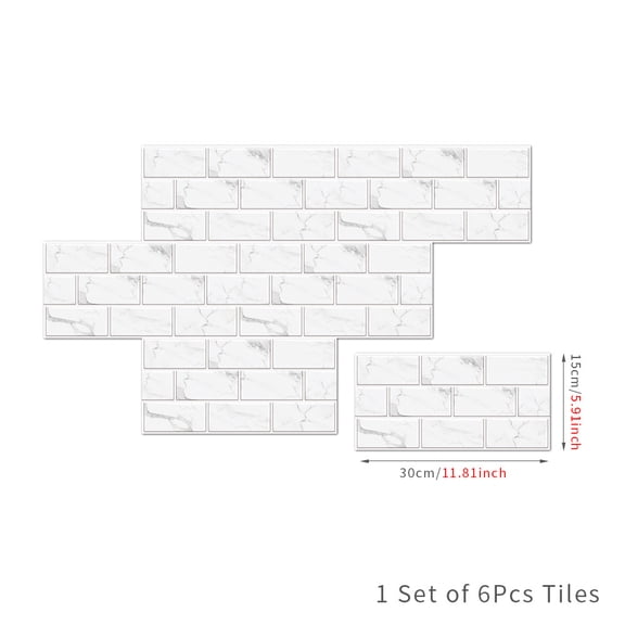 Fatty Farmer Vintage ceramic tiles, PVC self-adhesive wall tiles, kitchen and bathroom waterproof wall decoration wallpaper (white, 6 pieces)