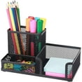 thumbnail image 1 of Fatty Farmer mesh pen holder, desk organizer pen holder, office supplies, with note holder, suitable for office, home, 3 compartments, black, 1 of 4