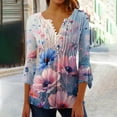 thumbnail image 1 of Fatuov 3/4 Flare Sleeve Tops for Women Button V-Neck Dressy Casual Blouses Pleated Boho Floral Graphic T-shirts Fall Fashion Trendy Clothes Multicolor L, 1 of 5