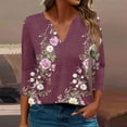 thumbnail image 1 of Fatuov 3/4 Sleeve T Shirts for Women Plus Size Fall Tops for Casual Floral Print Drop Shoulder Crew Neck Loose Comfy Tops Multicolor, XXL, 1 of 5
