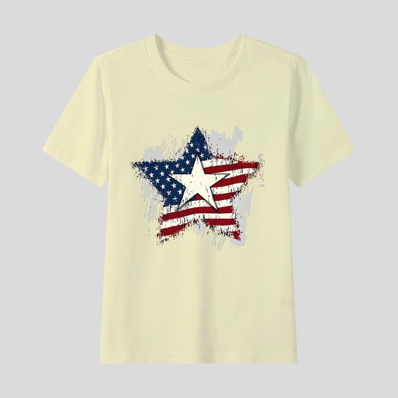 Fatuov American Flag Tee for Boys Summer Round Neck Comfortable Shirt for Children Patriotic Short Sleeve 4th of July Independence Day Tshirt 2-15 Years