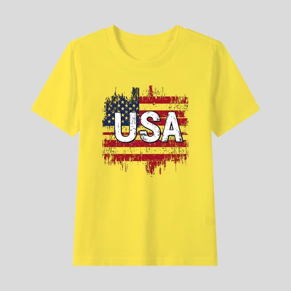 Fatuov American Flag Tee for Girls Summer Round Neck Comfy T-Shirt for Kids Boys Short Sleeve Patriotic Independence Day 4th of July Clothes 2-15 Years