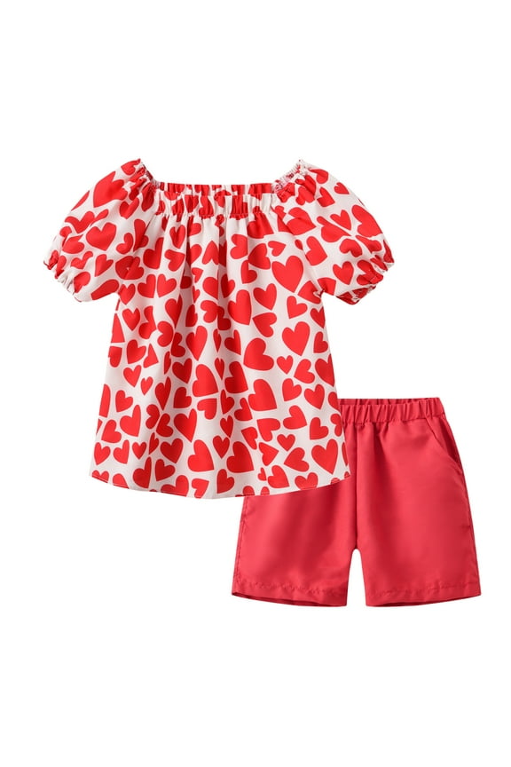 Athletic Shorts and T-shirt Set for Kids Funny Pattern Soft Short Sleeve Outfits for Back-to-school Round Neck Summer Two-Piece Set 2 Years, Red, 100% Cotton
