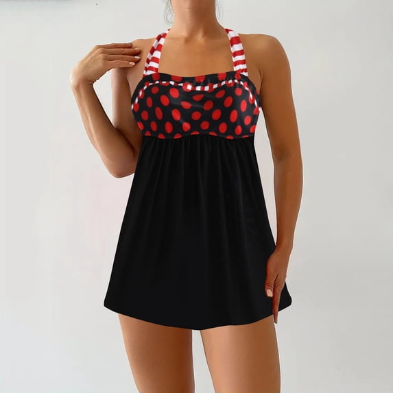 Fatuov Beach Tankinis for Women High Waisted Bikinis Summer Swimwear Plus Size Swimsuits Graphic Print Two-Piece Swimsuit Sets Red