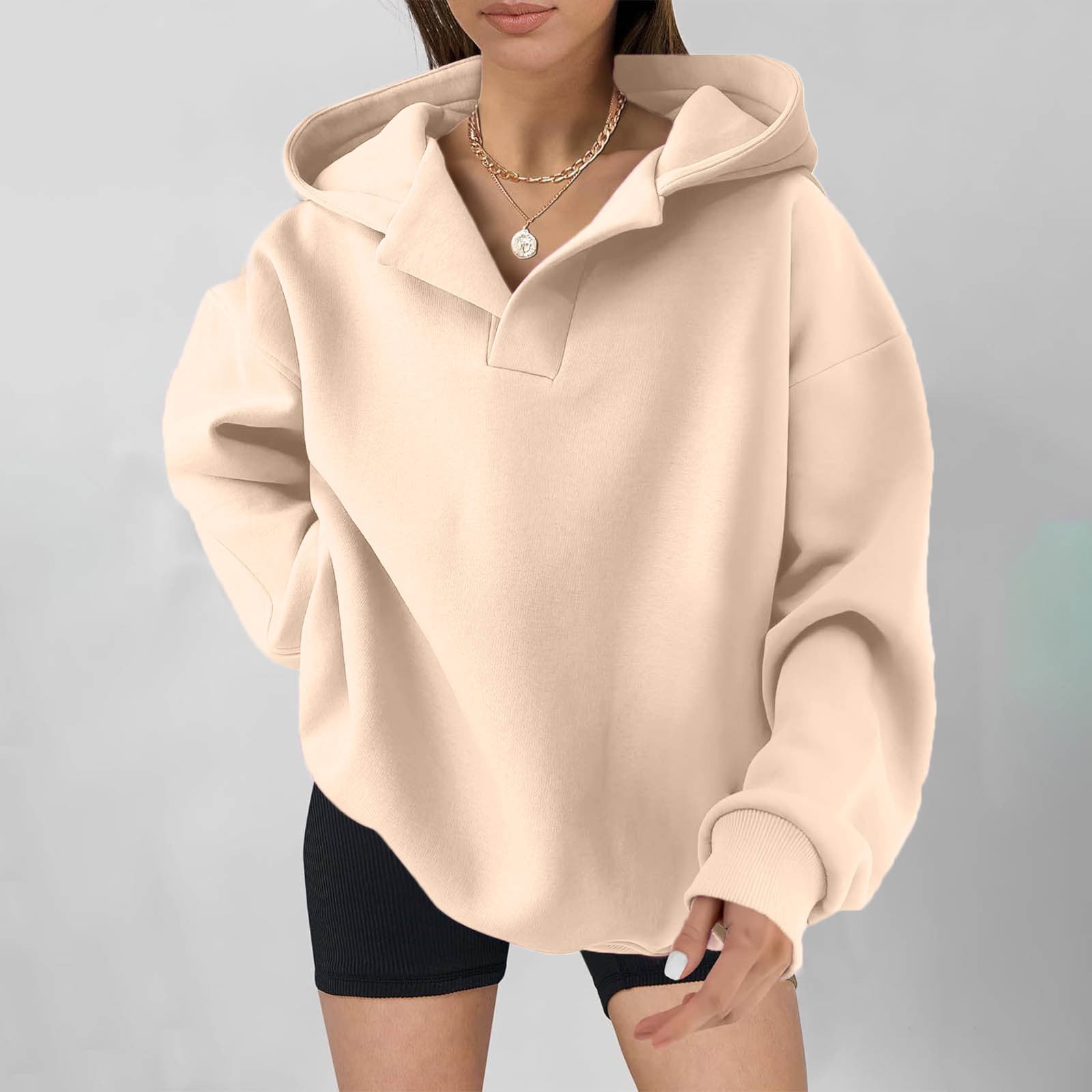 Fatuov Beige Ladies Hooded Sweatshirts Comfortable Pullover Hoodies for — free download