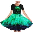 thumbnail image 1 of Fatuov Kids Toddler Girls Summer Dress, Short Sleeve A-Line Flowy Midi Dresses Fashion Cute Print Crew Neck Dance Dress Green Size 13 Years, 1 of 4