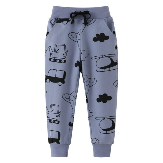 Fatuov Boys Cotton Joggers Soft Street Style Cute Print Cozy Chlidren's Relaxed Fit Joggers for Everyday Drawstring Long Pants Size 2T, Gray