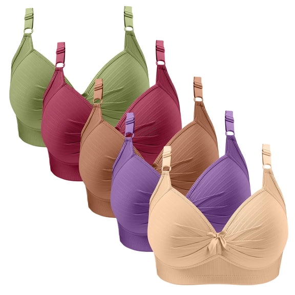 Fatuov Bralette for Women Plus Size Soft Daily Bras for Travel Seamless Full Coverage Push Up T-Shirt Bras No Underwire, 5-Pack, Multicolor, 48B