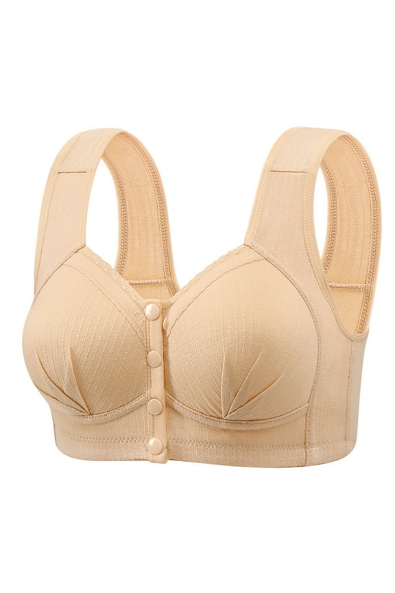 Bras for Women Front Closure Plus Size Push-Up Breathable Solid Color Underwear for Outdoor Wireless Everyday Bralette Thin Style T-Shirt Bras 44A, Beige