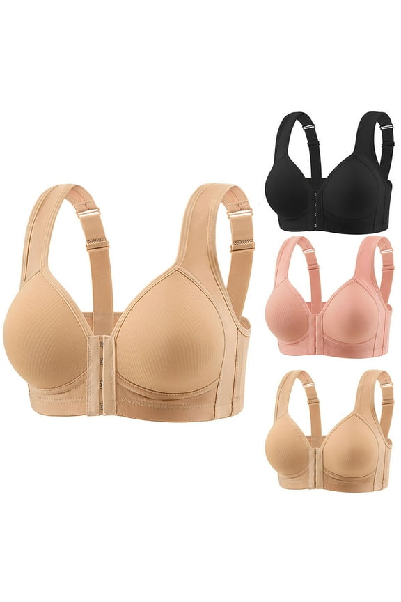 Wireless Bras for Women Front Closure Seamless Push-Up T-Shirt Bras Plus Size Underwear for Casual Outings Solid Color Support Bras 44A, Beige