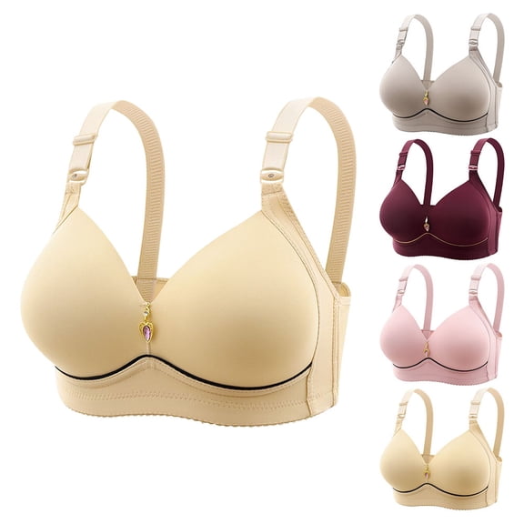 Fatuov Bras for Women Plus Size Wireless Push-Up Everyday Bralette Seamless Underwear for Shopping Solid Color Comfort Bras 46D, Beige