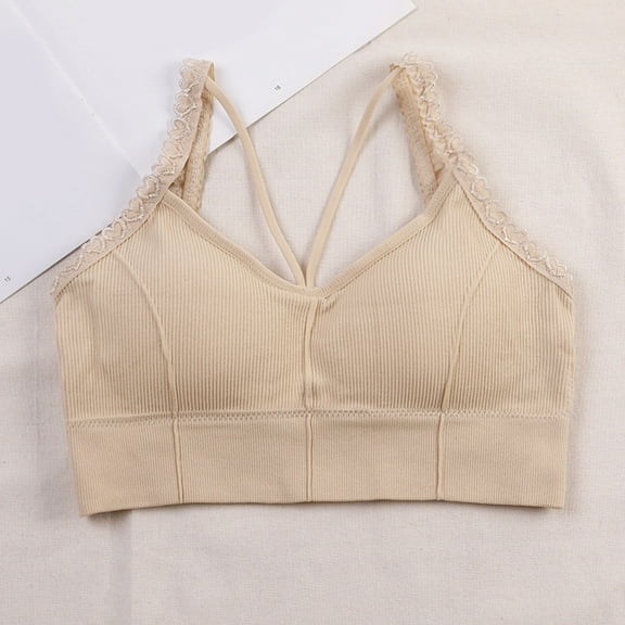 Fatuov Bras for Women Push-Up Lace Underwear for Jogging Cross-Back Solid Color Comfort Sports Bras 36A, Beige