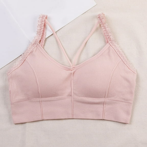 Fatuov Bras for Women Push-Up Lace Underwear for Jogging Cross-Back Solid Color Comfort Sports Bras 38A, Pink