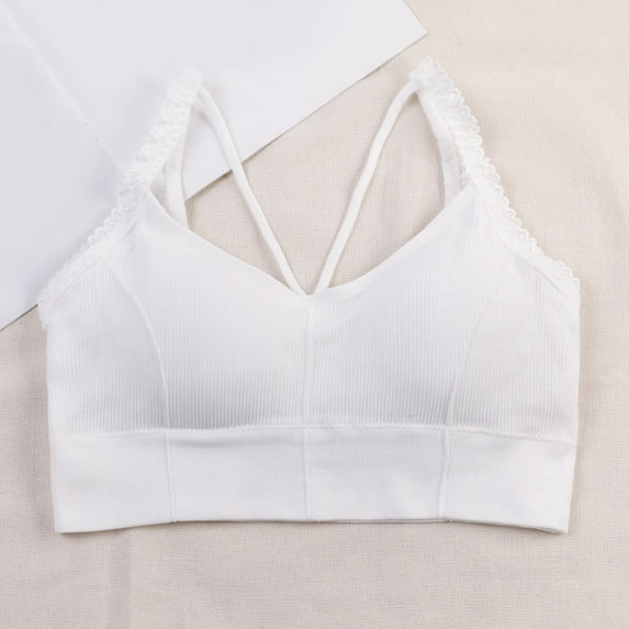 Fatuov Bras for Women Push-Up Lace Underwear for Jogging Cross-Back Solid Color Comfort Sports Bras 38A, White