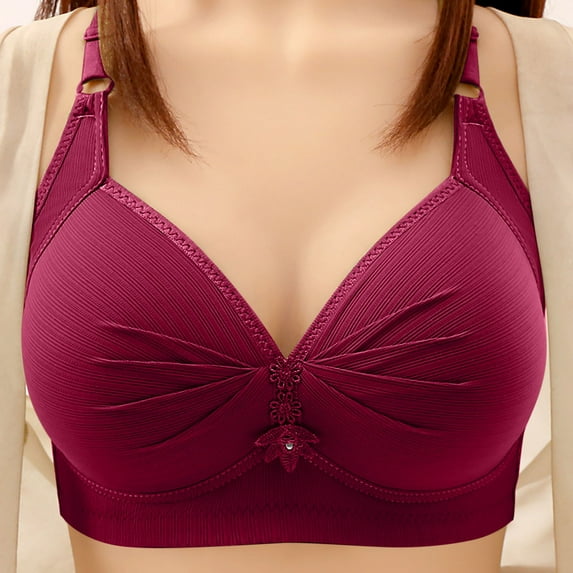Fatuov Bras for Women Wireless Plus Size Bralette for School Push-Up Bras Support Underwear Size 52B, Wine