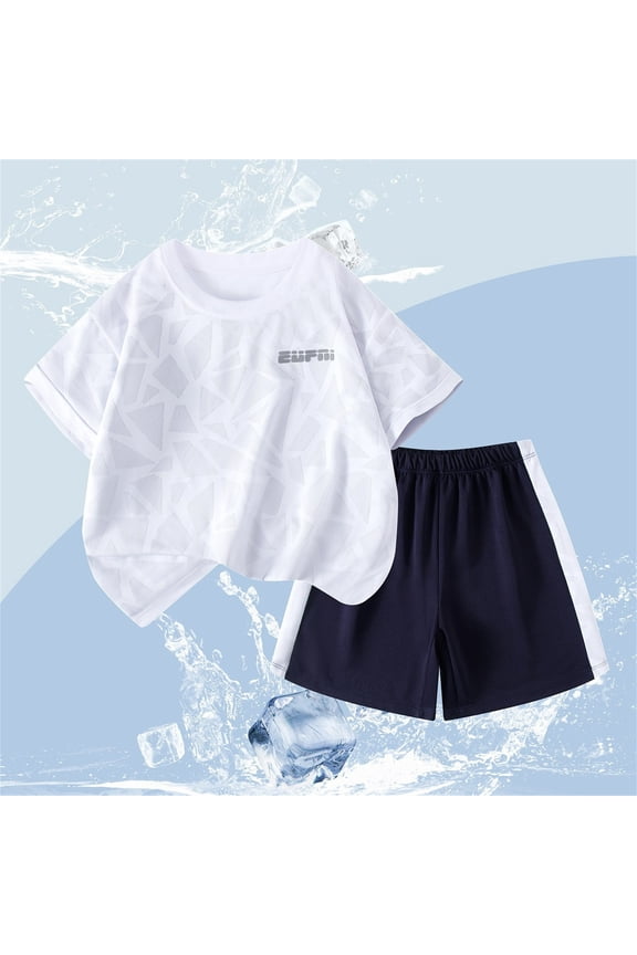Breathable Big Girls Outfit for Casual Summer Soft T-shirt Set for Play Cute Print 2-Piece Clothes 13 Years, White
