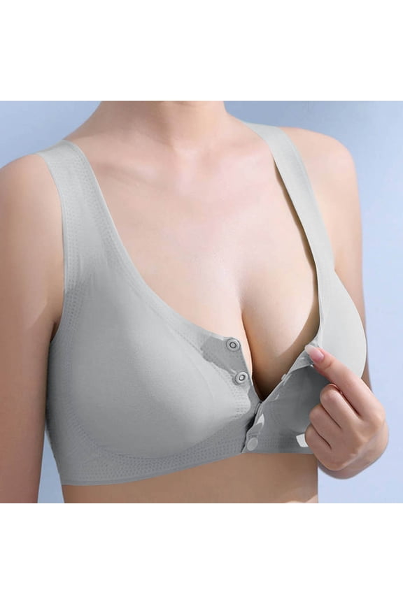 Comfort Bras for Women Front Closure Under $5 Push-Up Wireless Bralettes for Workout Solid Color Full Coverage Sexy Thin Breathable Summer Bras 32A, Gray