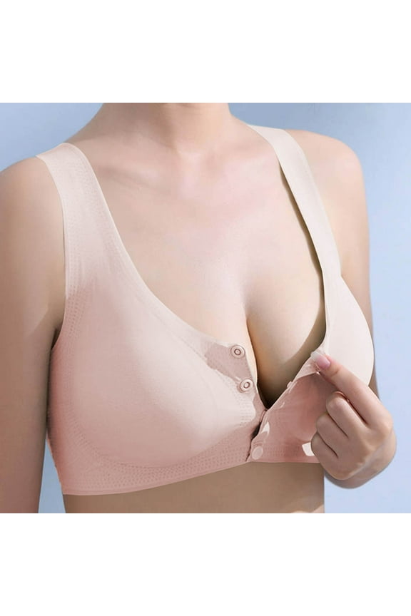 Comfort Bras for Women Front Closure Under $5 Push-Up Wireless Bralettes for Workout Solid Color Full Coverage Sexy Thin Breathable Summer Bras 34A, Beige