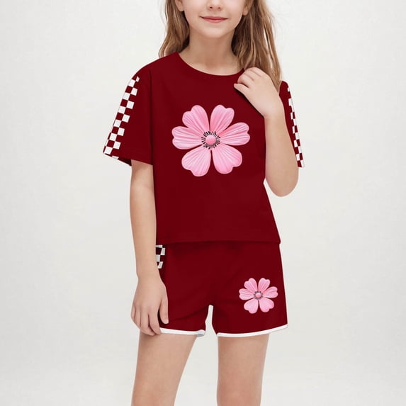 Fatuov Cute Print Top and Shorts for Girl Boy Soft Short Set for Play Summer 2-Piece Clothes 7 Years
