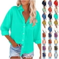 thumbnail image 1 of Fatuov Button Up Shirts for Women Cotton Linen Casual Tops Long Sleeve Button Down Blouses Sexy Solid Color Turn-down Collar Tops Green, 1 of 5